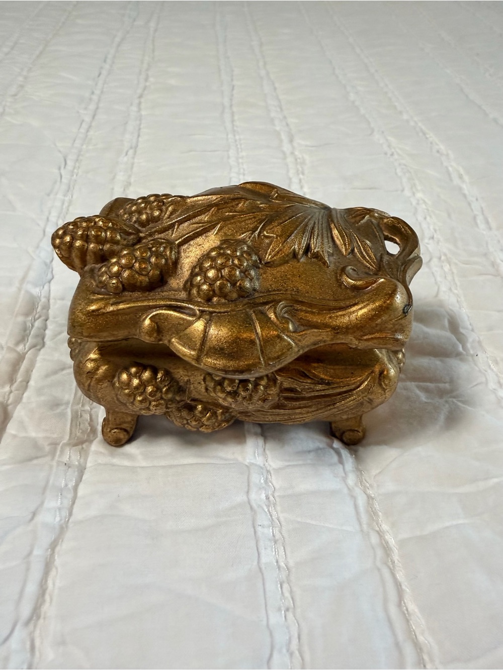Antique Brainard & Wilson Art Nouveau Gold Jewelry Box Casket Grapes 1900s B&W